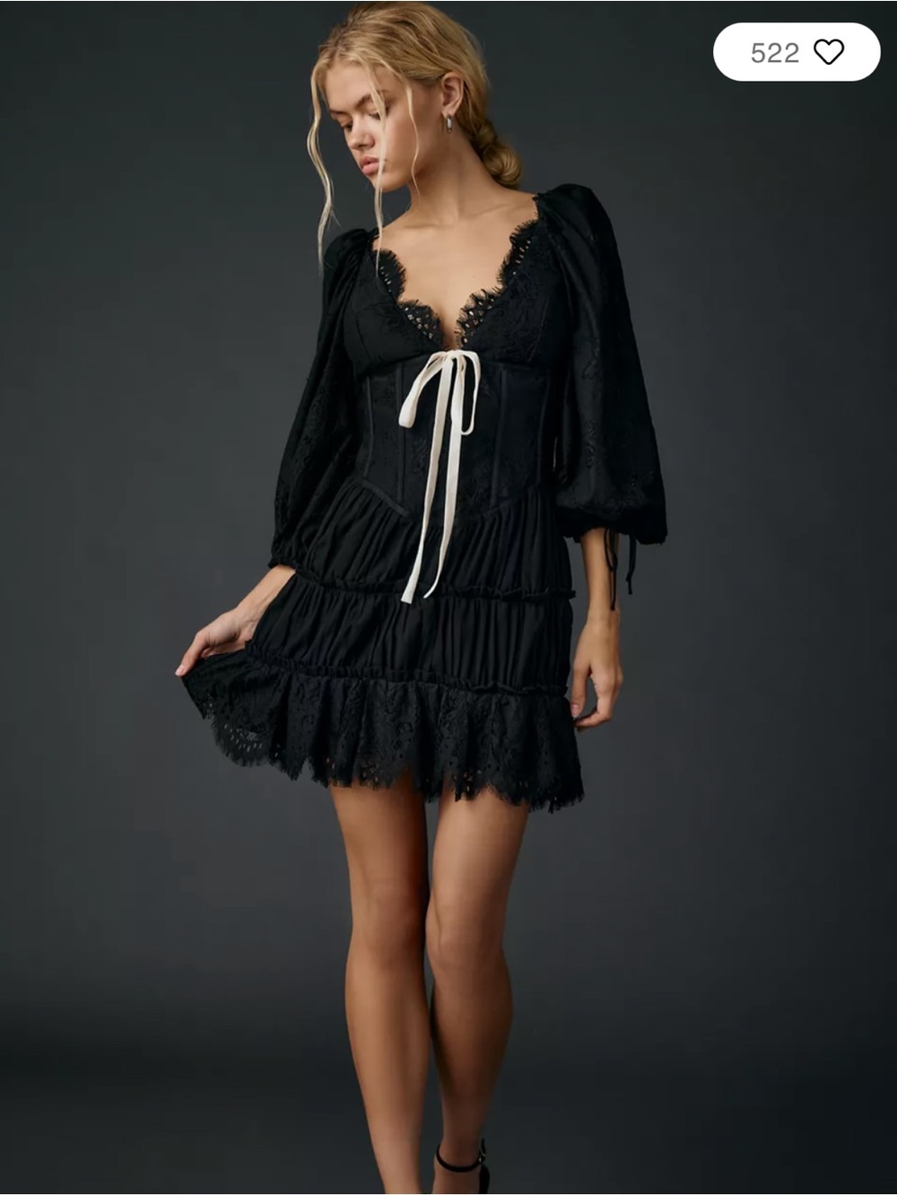 For Love & Lemons Ellis Black Lace Corset Mini Dress